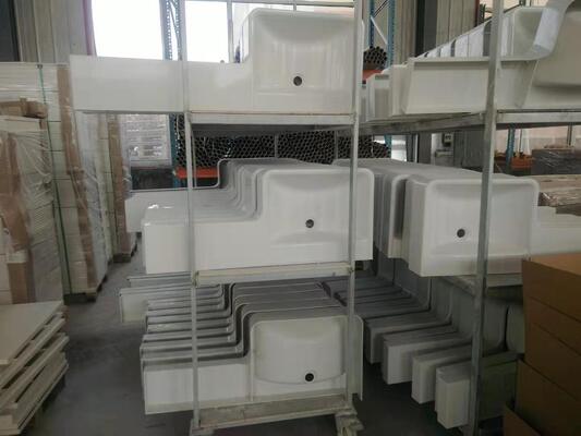 lavabo en SMC sur mesure en forme de P, lavabo de salle de bain en SMC moulé monobloc